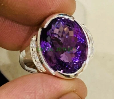 Natural Amethyst Gemstone with 925 Sterling Silver Ring for Men's #128 - Image 1 of 4