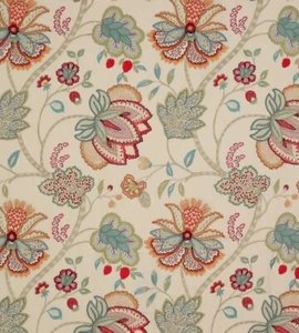 Colefax and Fowler Baptista Embroidered Linen 1.3M in Red/Sage - Picture 1 of 1