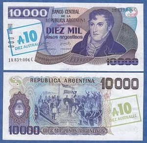 Argentina 10 Australes on 10000 P 322d ND (1985) UNC - Foto 1 di 1