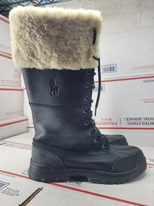 POLO RALPH LAUREN  BOYS Black Leather & Wool Boots Sz 5 - Picture 1 of 14