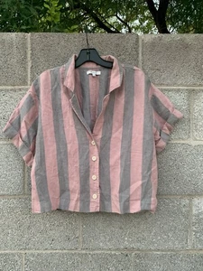 Madewell 100% Leinen Resort Hemd in federnden Streifen rosa grau Large - ausverkauft - Bild 1 von 9