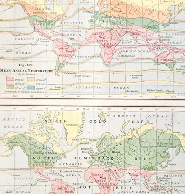 Cinturones World Map Man 1916 Temperaturas Anuales Calor Templado Tema Climático DWSS9 Foto 1 de 2