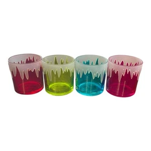 4 tazas portavelas de vidrio con acento de nieve por goteo multicolor para interiores del hogar - Imagen 1 de 3