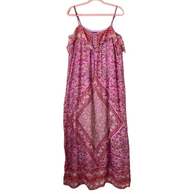 Vestido Batik Antiguo Para Mujer Mediano Rosa Maxi Geo Floral Volantes Boho Hippie Playa Foto 1 de 4