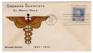 #877 Dr. Walter Reed Famous American 1940 FDC - Hand-painted - Picture 1 of 2