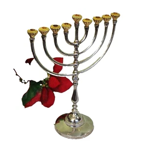 Candelabra Candle Holder Silver Brass 9 Candle Tabletop Hanukkah - Picture 1 of 5