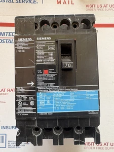 Siemens ED43B070 3 Pole 70 Amp 480v Ground Fault TA6ED06 - Picture 1 of 6