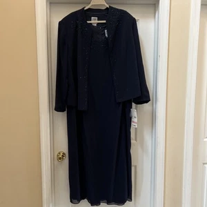 R&M Richards 2 Pc Dress Jacket Beading 20W Mother Groom Bride Navy - Picture 1 of 11