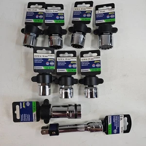 Kobalt 9 Pieces 7 1/2" Drive Sockets 12-Point Universal SAE Metric 2 Extensions - Picture 1 of 11