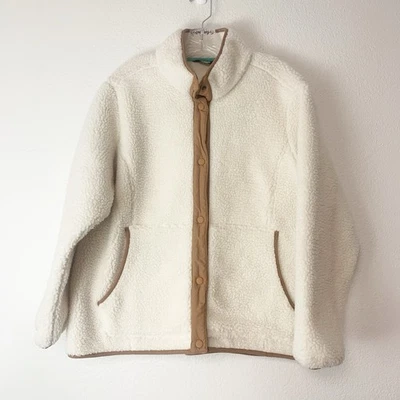 Lands End Fleece Sherpa Jacket Womens XL/Petite 18 Cream Cozycore Warm Button Up - Image 1 of 4