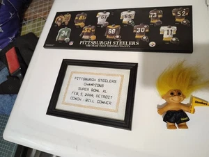 PITTSBURGH STEELERS KONVOLUT 3 ARTIKEL TROLL - HOLZ WANDSCHILD - GENÄHTES SCHILD  - Bild 1 von 3