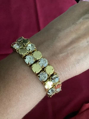 Armband / 2-reihig / goldene Steinchen und Strasssteine im Wechsel / Neu - Bild 1 von 3