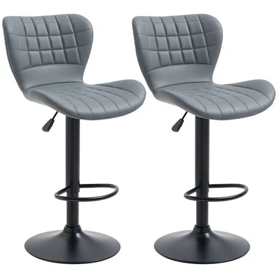 HOMCOM Bar Stools Set of 2 Adjustable Height Swivel PU Leather Bar Chairs Grey - Image 1 of 4