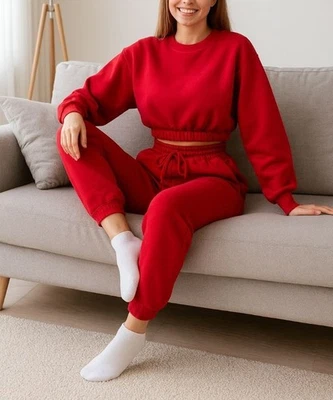 Zenana 2 peças moletom cropped conjunto de calças jogger roupa lounge ativo MD - Imagem 1 de 4