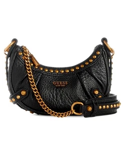 Borsa a tracolla Guess Clelia Mini nera borchiata catena tracolla zip superiore - Foto 1 di 6