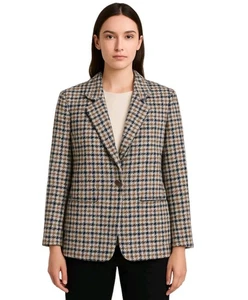 Vintage Pendleton Womens Houndstooth Blazer Jacket Size 8 Brown Wool Made in USA - Picture 1 of 7