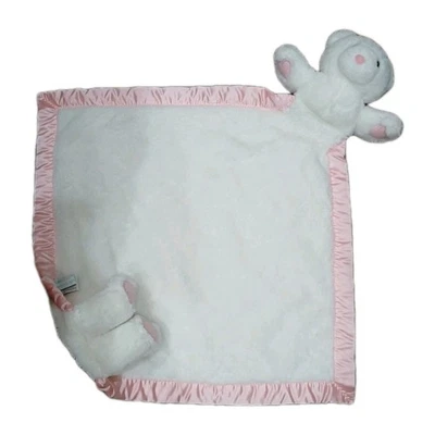 Manta de seguridad My Banky satinado oso de peluche bebé Lovey rosa blanco felpa 27" Foto 1 de 4
