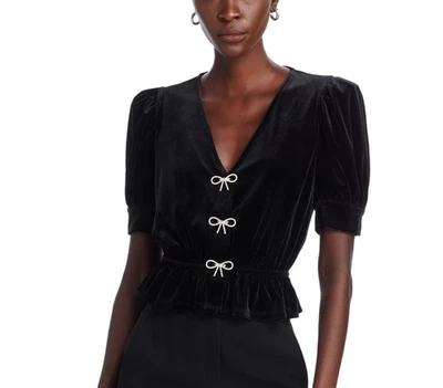 Blusa Aqua Black Velvet cristal arco strass peplum GG - Imagem 1 de 4