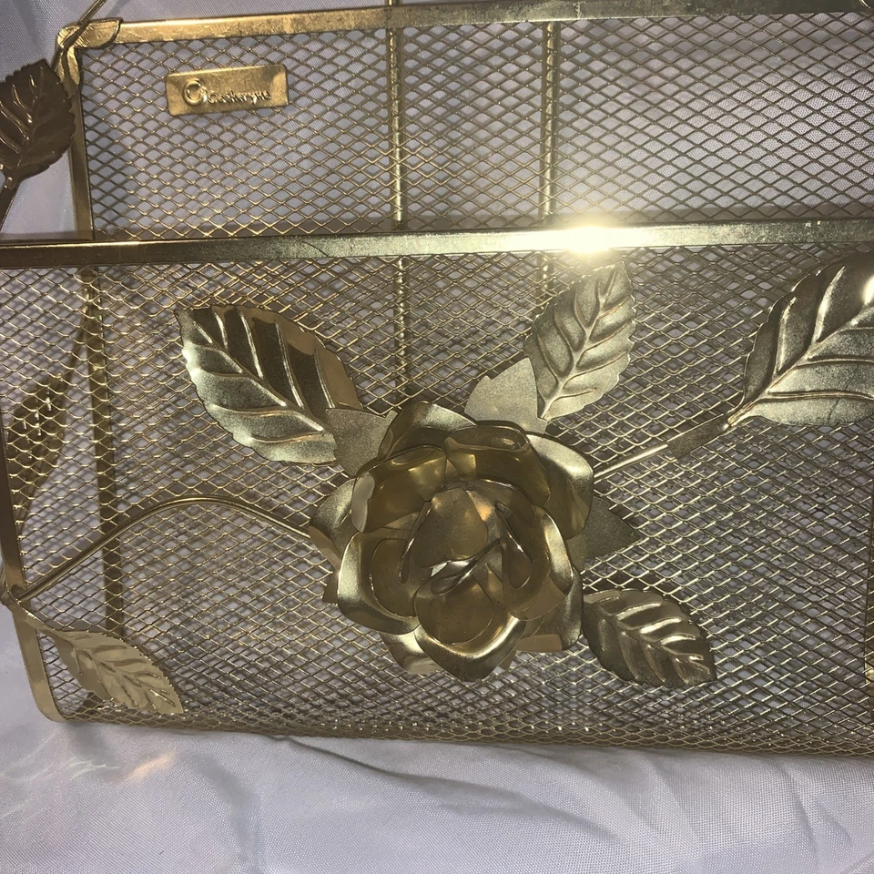 Mid Century Brass Letter Holder Wall Mounted Mesh Flowers Unique Beautiful - Image 1 of 1