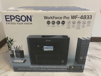 NEW Epson Workforce Pro WF-4833 All In 1 Printer Color Touchscreen Copy Scan Fax - Image 1 of 2