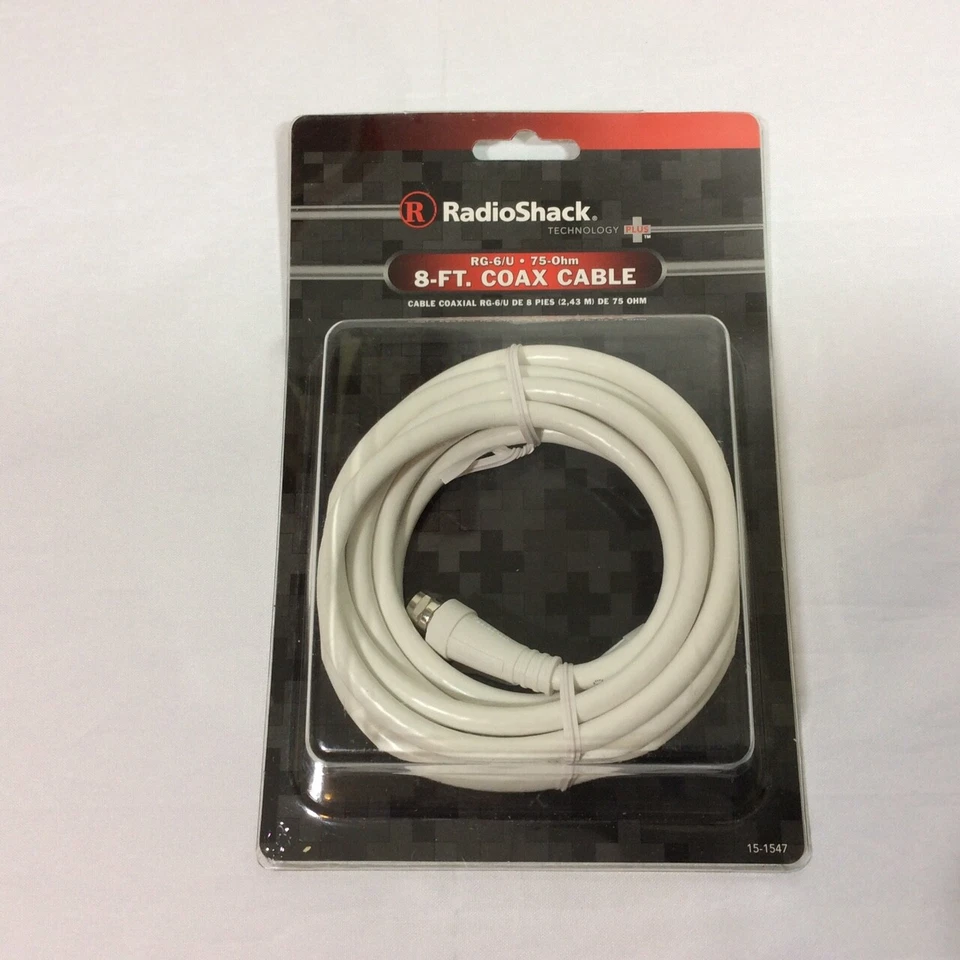 Radio Shack 8-FT (2.43M) Coax AV Cable TV Telephone Internet Data Video Antenna - Image 1 of 4