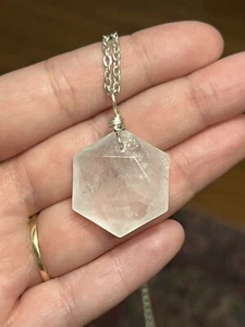 Clear Quartz gemstone hexagon geometric crystal layering necklace - Picture 1 of 5