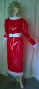 Lackkleid lang mit Plüschbesatz Gürtel Zofe Vinyldress Maiddress long - Picture 1 of 1