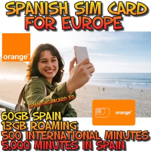 POMARAŃCZOWA PRZEDPŁACONA HISZPAŃSKA KARTA SIM 13GB ROAMING EUROPA 500' MIĘDZYNARODOWA - Zdjęcie 1 z 1