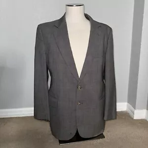 Savile Row Sport Coat Blazer Jacket Mens Size 40R Gray Plaid 2 Button Wool - Picture 1 of 14