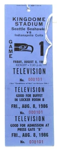 1986 Indianapolis COLTS v SEATTLE SEAHAWKS Television Pass Ticket Football - Picture 1 of 3