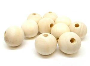 Natural Untreated Round Wooden Beads - Plain - 20mm - Light Beige - Pack of 20 - Picture 1 of 5