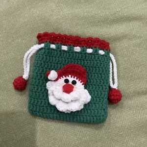 Hand Crochet Christmas Draw String Bag Purse Handbag Shoulder gift CUTE - Picture 1 of 3