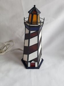 Tiffany Style Stained Glass Lighthouse Night Light Accent Lamp 9.25 Inch Tall