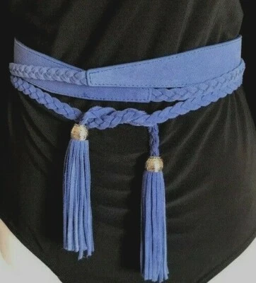 💙 CINTURÓN OBI TRENZADO GAMUZA AZUL MARINO BORLAS NUEVO CASA BLANCA MERCADO NEGRO Foto 1 de 3