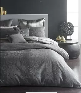 Donna Karan Moonscape strukturierte Jacquard-Bettdecke - anthrazitgrau neu mit Etikett - Full Queen - Bild 1 von 6
