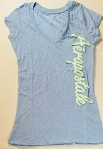Auropostale Deep V-neck Short Sleeve Blue Women's T-shirt-Size S - Picture 1 of 3