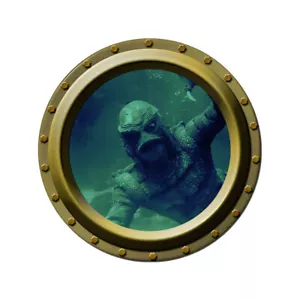 Creature from the Black Lagoon Watches You Bullauge Wandtattoo Messingfarbener Rahmen - Bild 1 von 1
