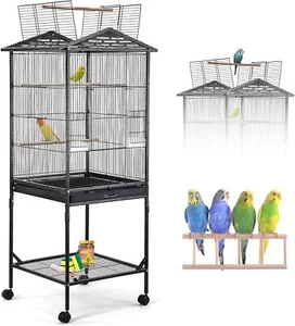 Bird Flight Cage, 46 x 46 x 136cm Large Wrought Iron Budgie Aviary with Removabl - Picture 1 of 7