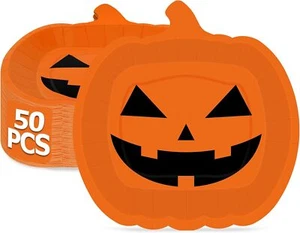 QZYL 50 PCS Halloween Plates, 9.6'' X 9.4'' Pumpkin Plates, Disposable Halloween - Picture 1 of 1