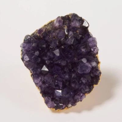 Anillo llamativo ajustable tono dorado druzy geoda racimo púrpura amatista Foto 1 de 4