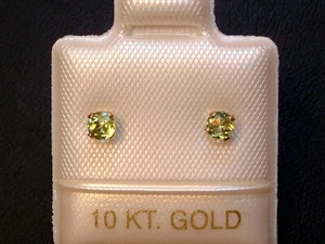 Feinste Peridot Ohrstecker - 3 mm - 10 Kt. Gold - 417 - Ohrringe Brillantschliff - Bild 1 von 2