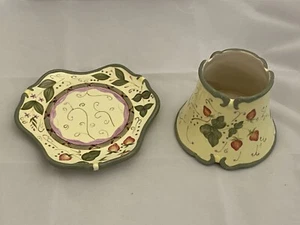 Strawberry’s and Floral Painted Candle Plate and Lamp Shade SO CUTE - Picture 1 of 12