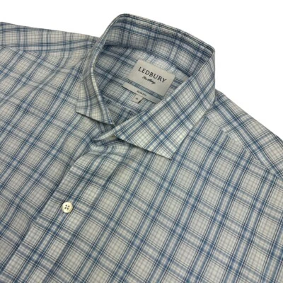 Ledbury Men's 100% Cotton L/S Slim Fit Dress Shirt  Blue/White • XLarge - Image 1 of 4