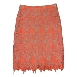 Alice + Olivia Farrel Midi Pencil Skirt in Coral & Nude Floral Lace Size 6 Lined - Picture 1 of 10