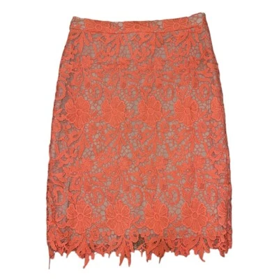 Falda Lápiz Midi Alice + Olivia Farrel en Coral y Encaje Floral Desnudo Talla 6 Forrada Foto 1 de 4