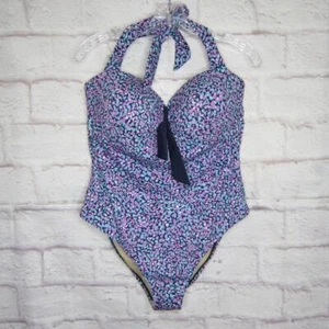 NUOVI costumi da bagno per tutti blu viola cravatta anteriore COSTUME UNICO taglia 18 - Foto 1 di 13