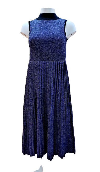 Black Metallic Pleated Sweater Dress 