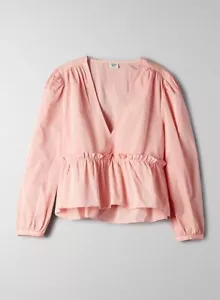 Aritzia Sunday Best Women's XS Guava Pink Long Sleeve Cropped Ruffle Blouse - Picture 1 of 10