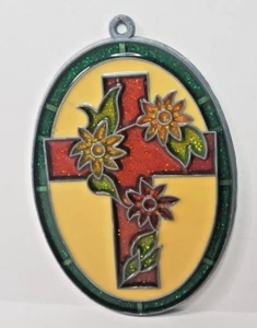Atrapasol Santa Cruz Flores Florales Religiosas Pascua Vidrieras De Colección - Imagen 1 de 7