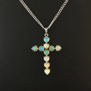 Ethiopian Opal Pendant, Genuine White Opal Necklace, October Birthstone Silver - Picture 1 of 6